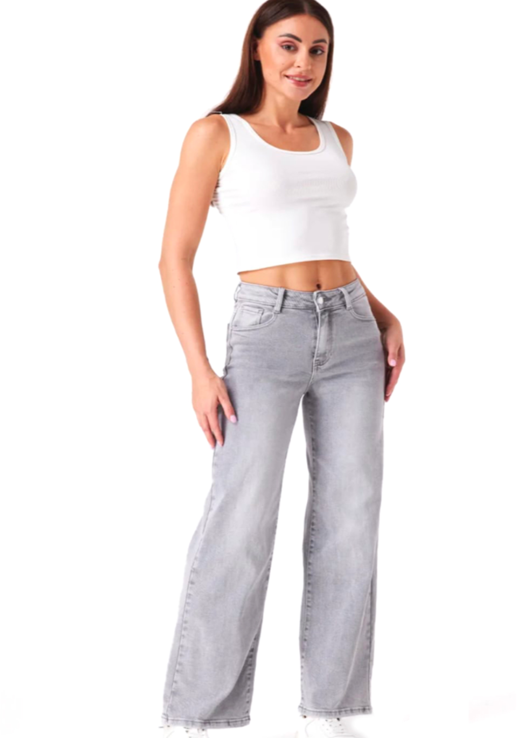 Faded Grey Wide Leg Jean