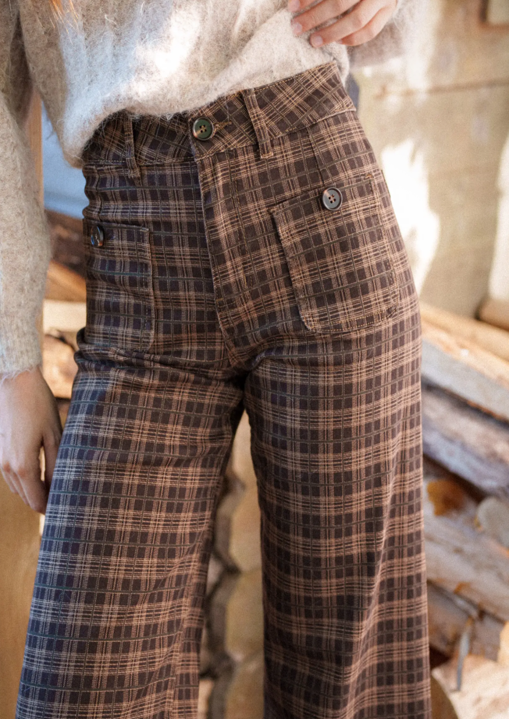 High Waisted Checked Trousers