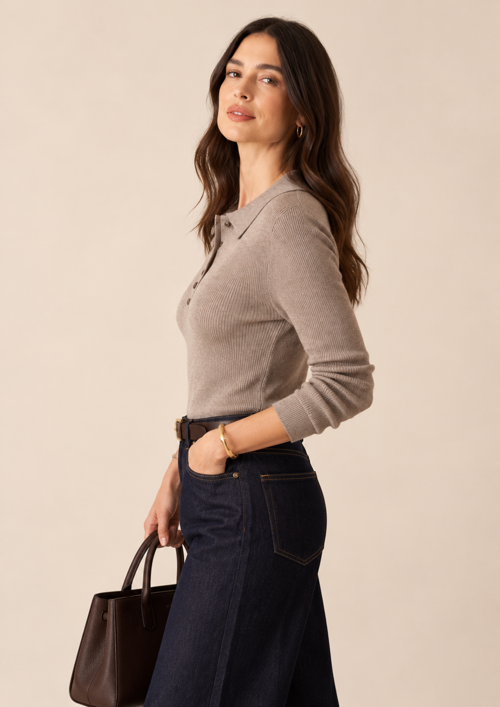 Taupe Celine Polo Top