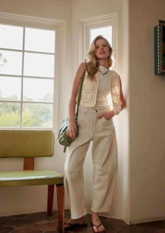 Pinstripe Barrel Jeans