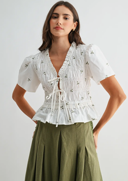 Alice Embroidery Cotton Peplum Blouse