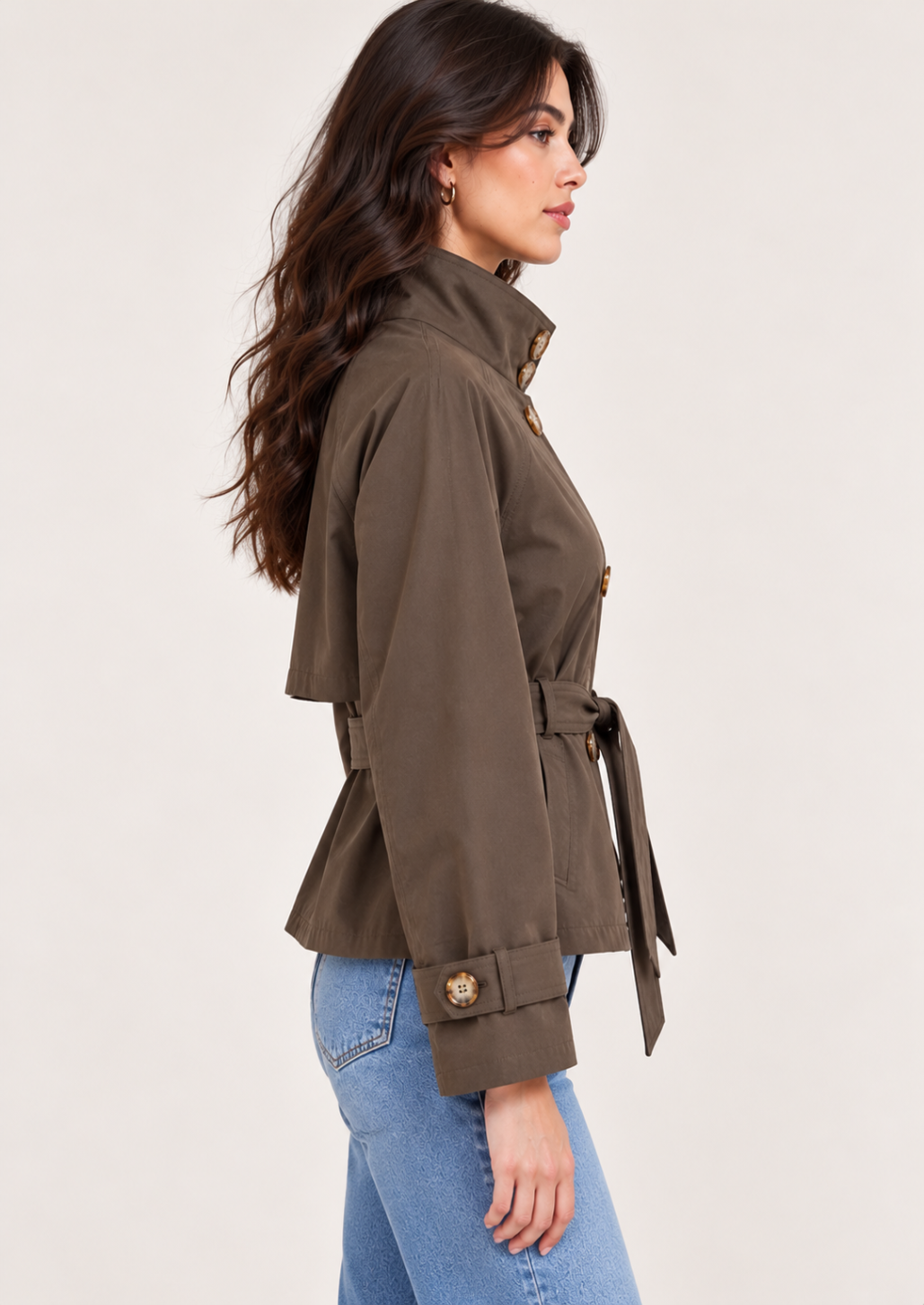 Choco High Collar Belted Trench Coat