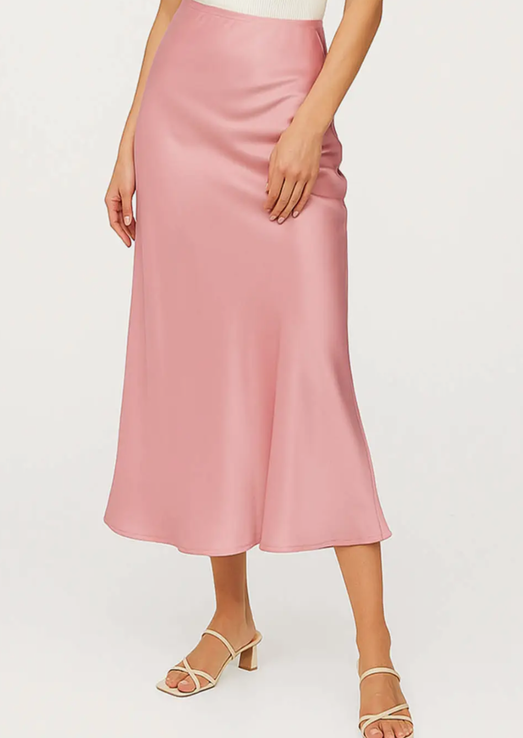 Pink Satin Midi Skirt