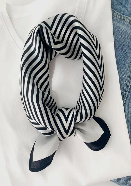 Black & White Stripe Silk Scarf