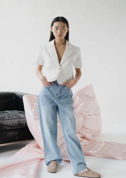 White Linen Cropped Blazer