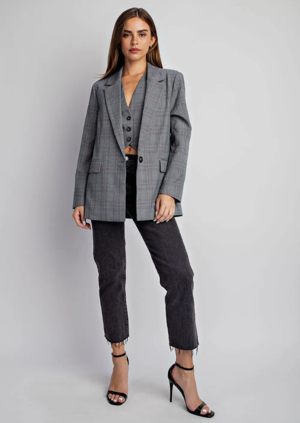 Lurex Plaid Single Button Jacket