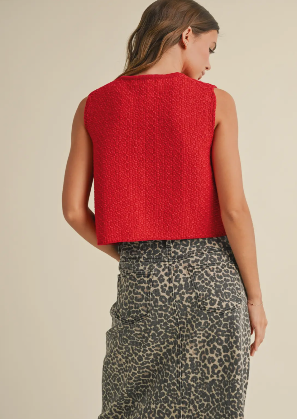 Red Knitted Tie Front Vest