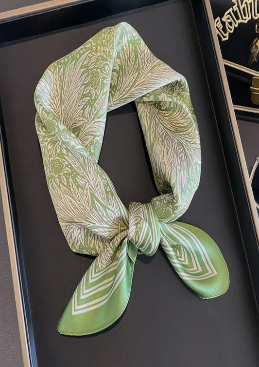Green Floral 100% Mulberry Silk Scarf