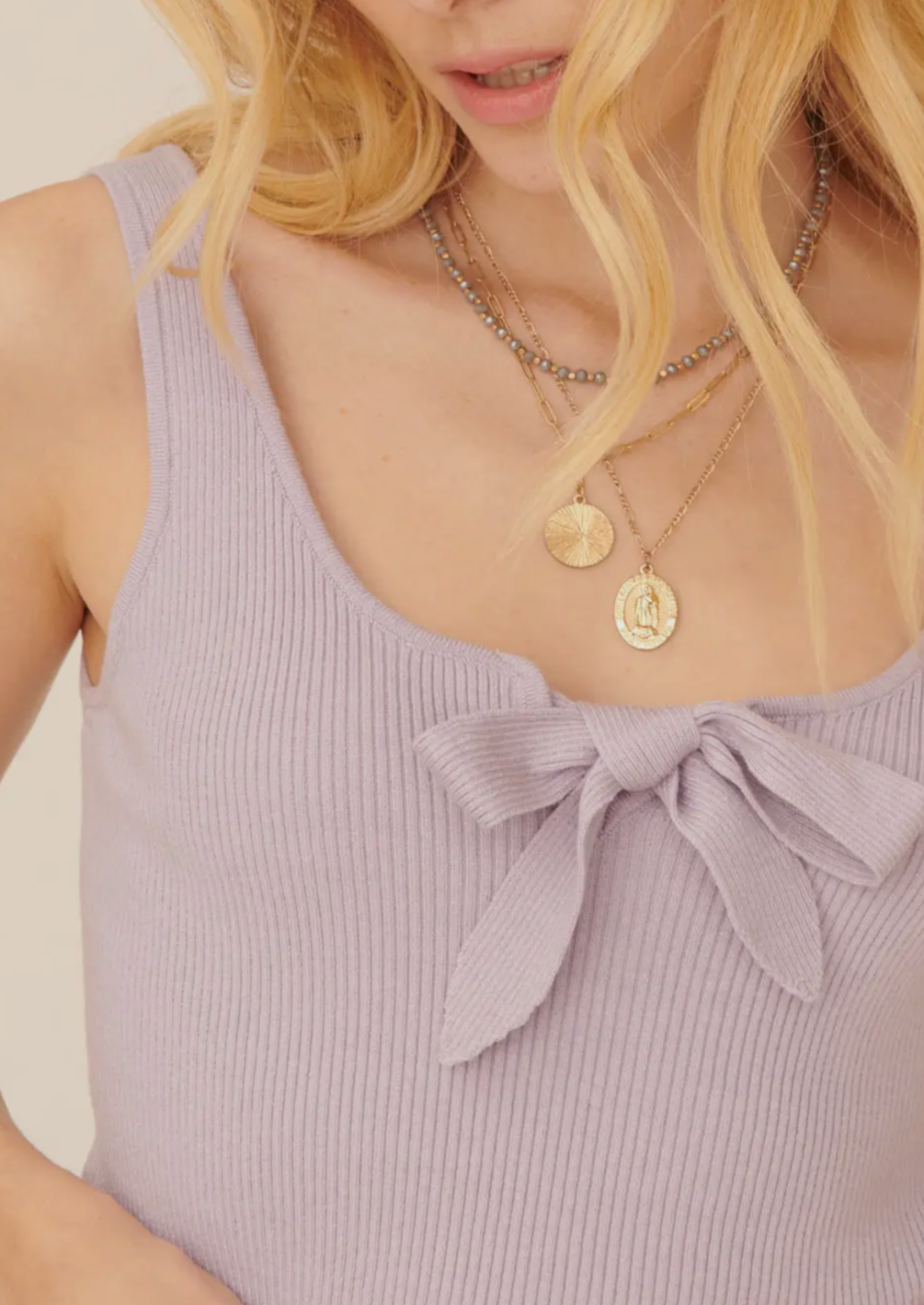 Solid Scoop Lilac Bow Top