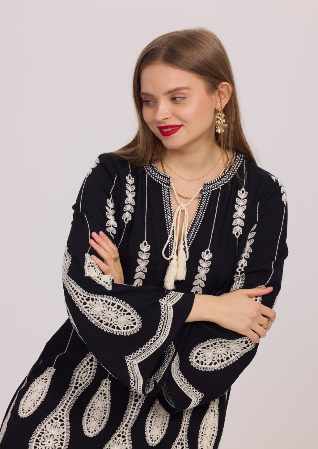 Black Broidery Tunic Dress