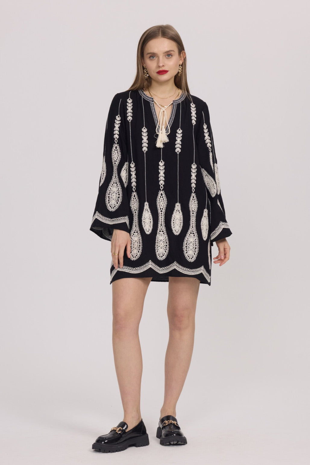 Black Broidery Tunic Dress