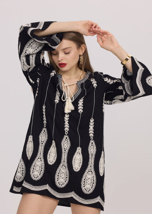 Black Broidery Tunic Dress