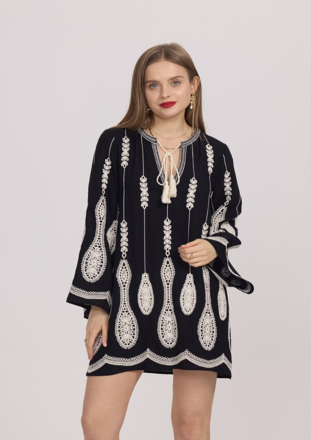 Black Broidery Tunic Dress