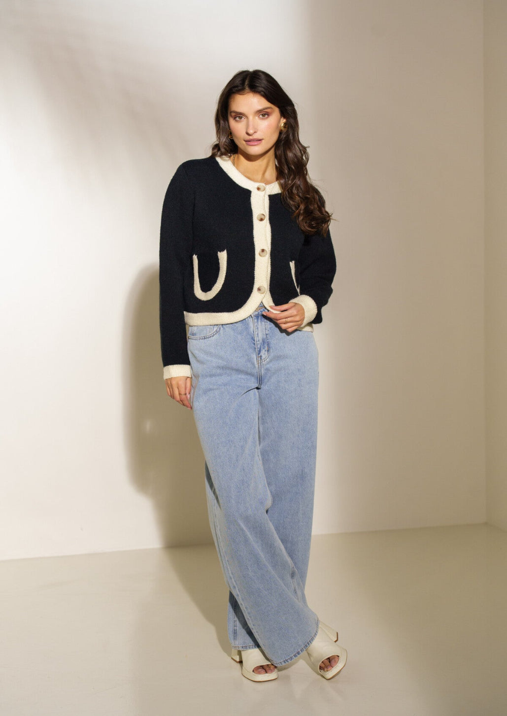 Black Contrast Pocket Cardigan