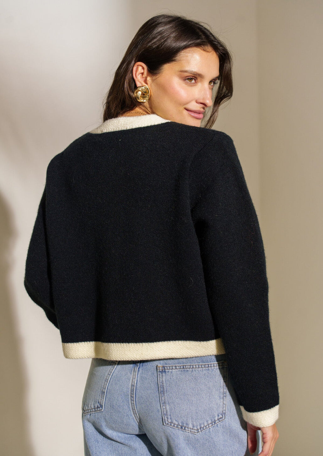 Black Contrast Pocket Cardigan