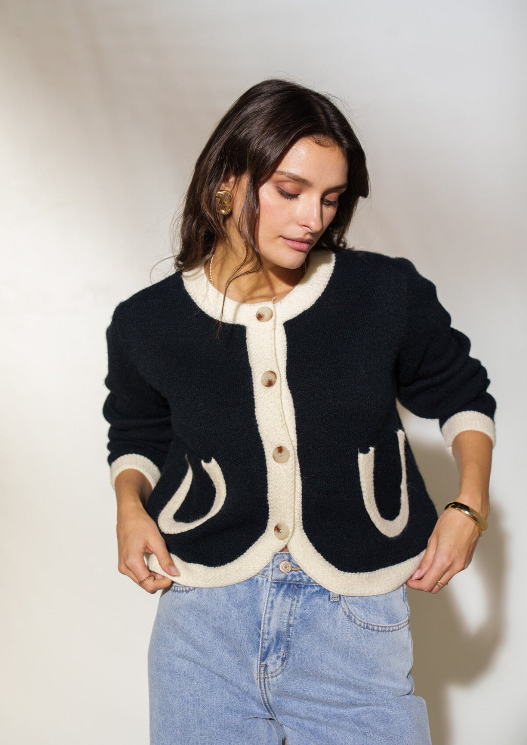 Black Contrast Pocket Cardigan