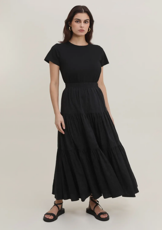 Tiered Long Black Skirt