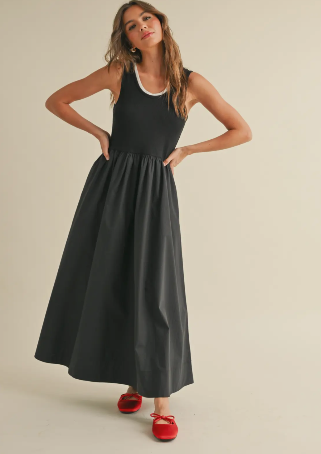 Ribbed Top Woven Skirt Combo Dress