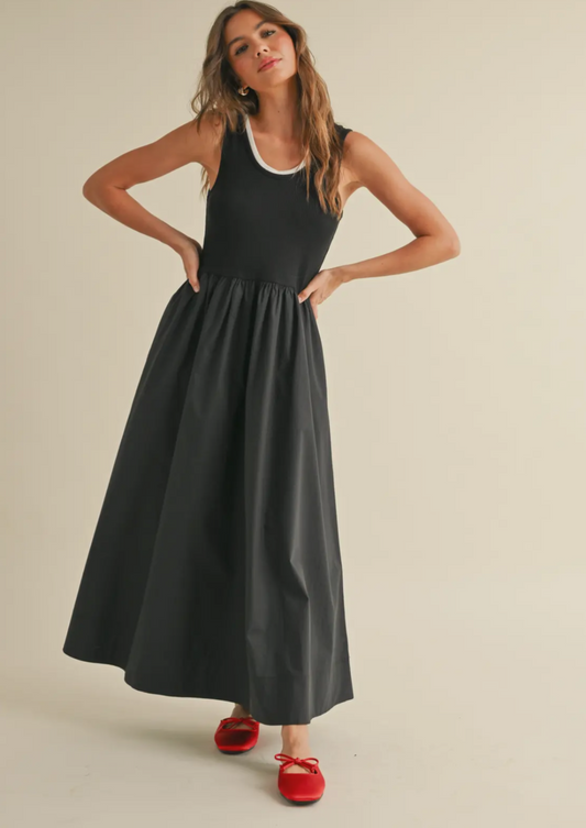 Ribbed Top Woven Skirt Combo Dress