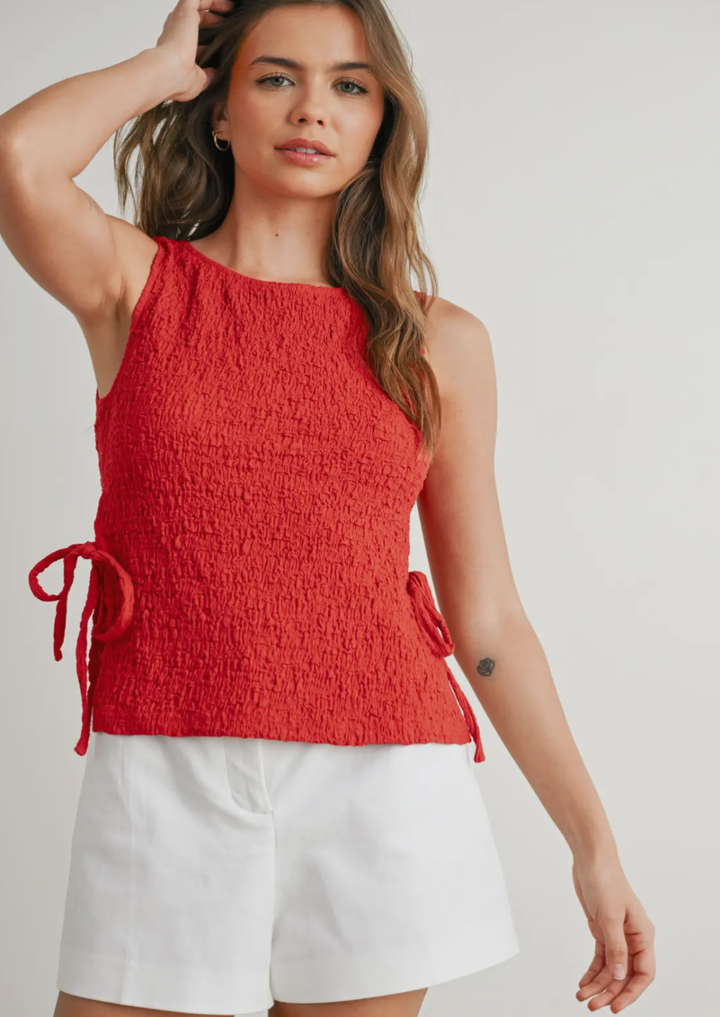 Red Crimson Textured Tie Up Top