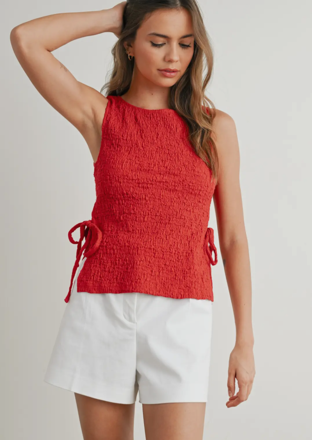 Red Crimson Textured Tie Up Top