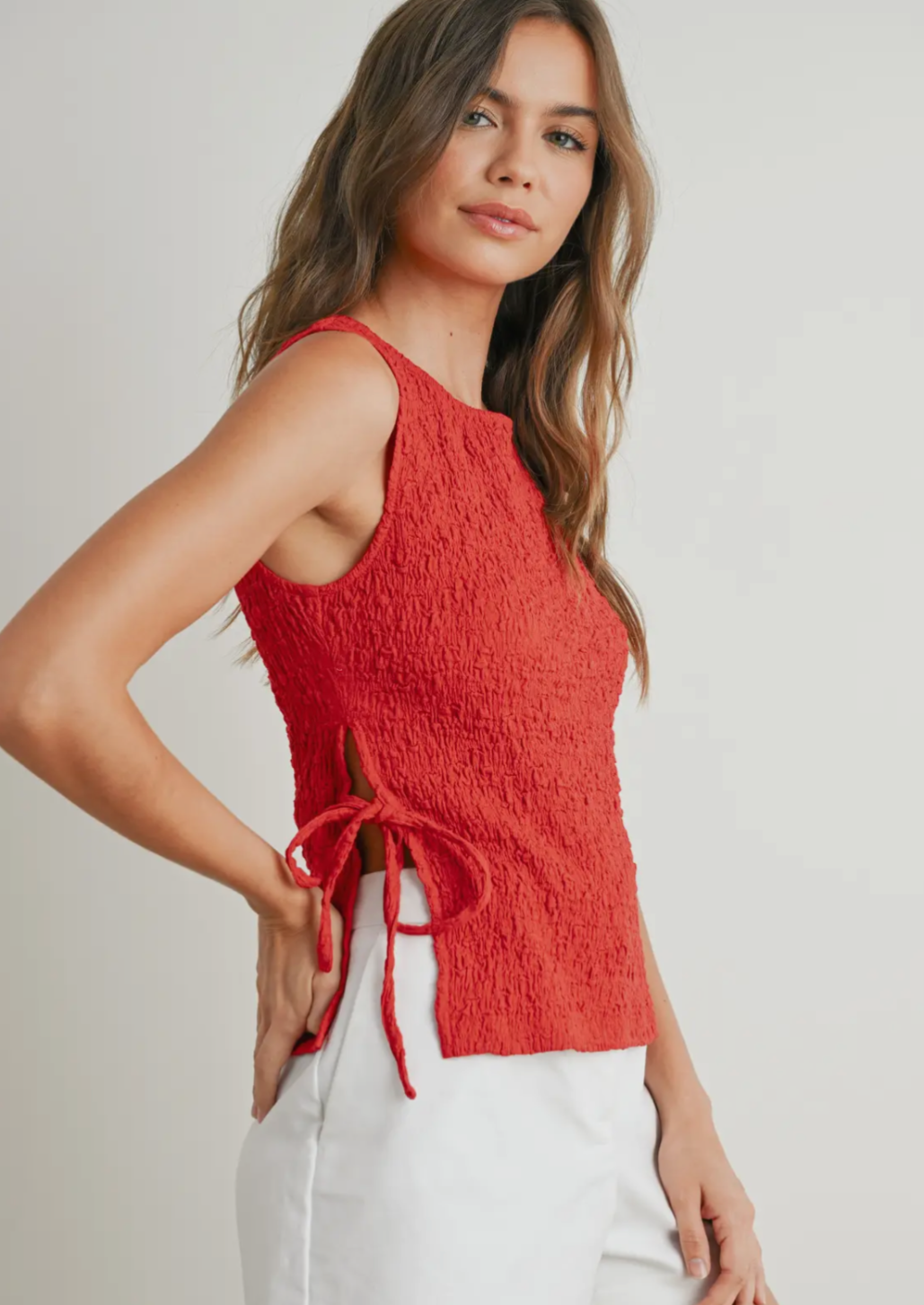 Red Crimson Textured Tie Up Top