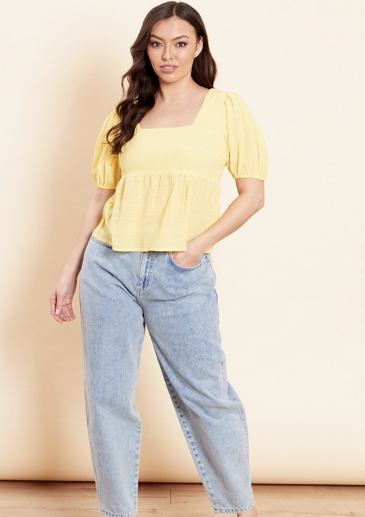 Yellow Tie Back Milkmaid Blouse
