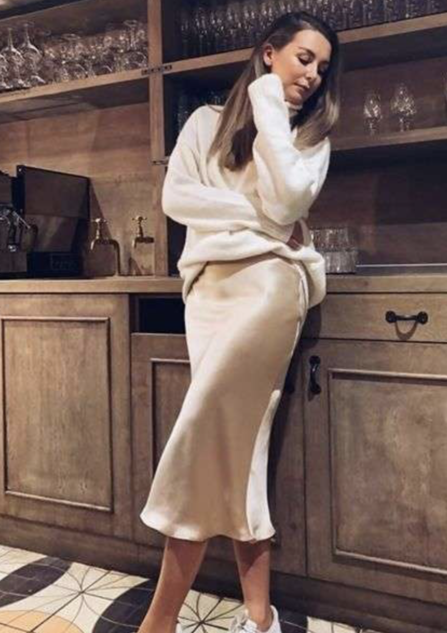 Champagne Satin Slip Skirt