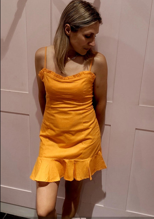 Orange Ruffle Hem Mini Dress