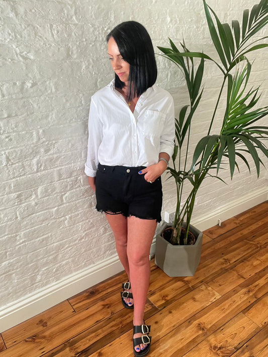 Black Ripped Denim Shorts