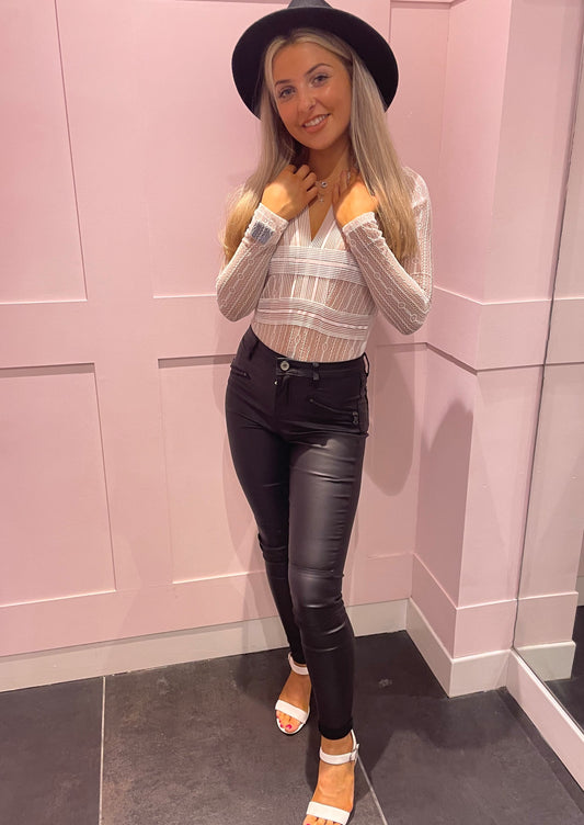 White Lace Cut Out Back Bodysuit