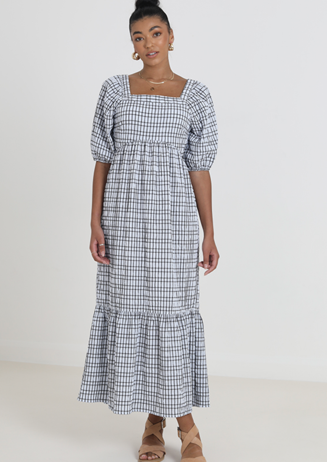 Checked Tie Back Detail Maxi Dress