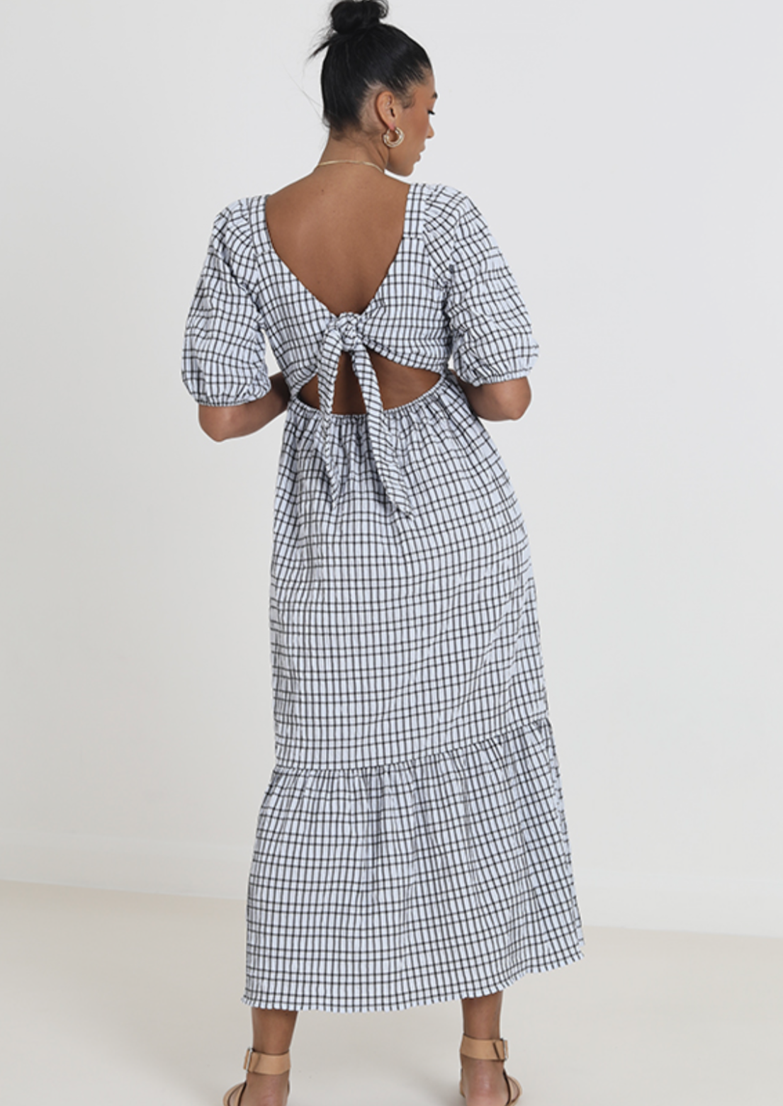 Checked Tie Back Detail Maxi Dress