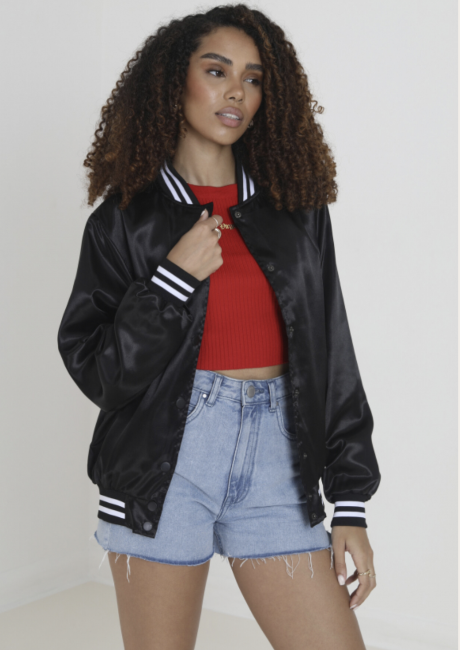 Women's white satin outlet bomber jacket