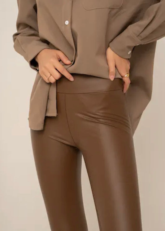 Chocolate Leather Look Leggings